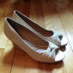 Shimmery Dexflex Comfort Peep Toe Wedges